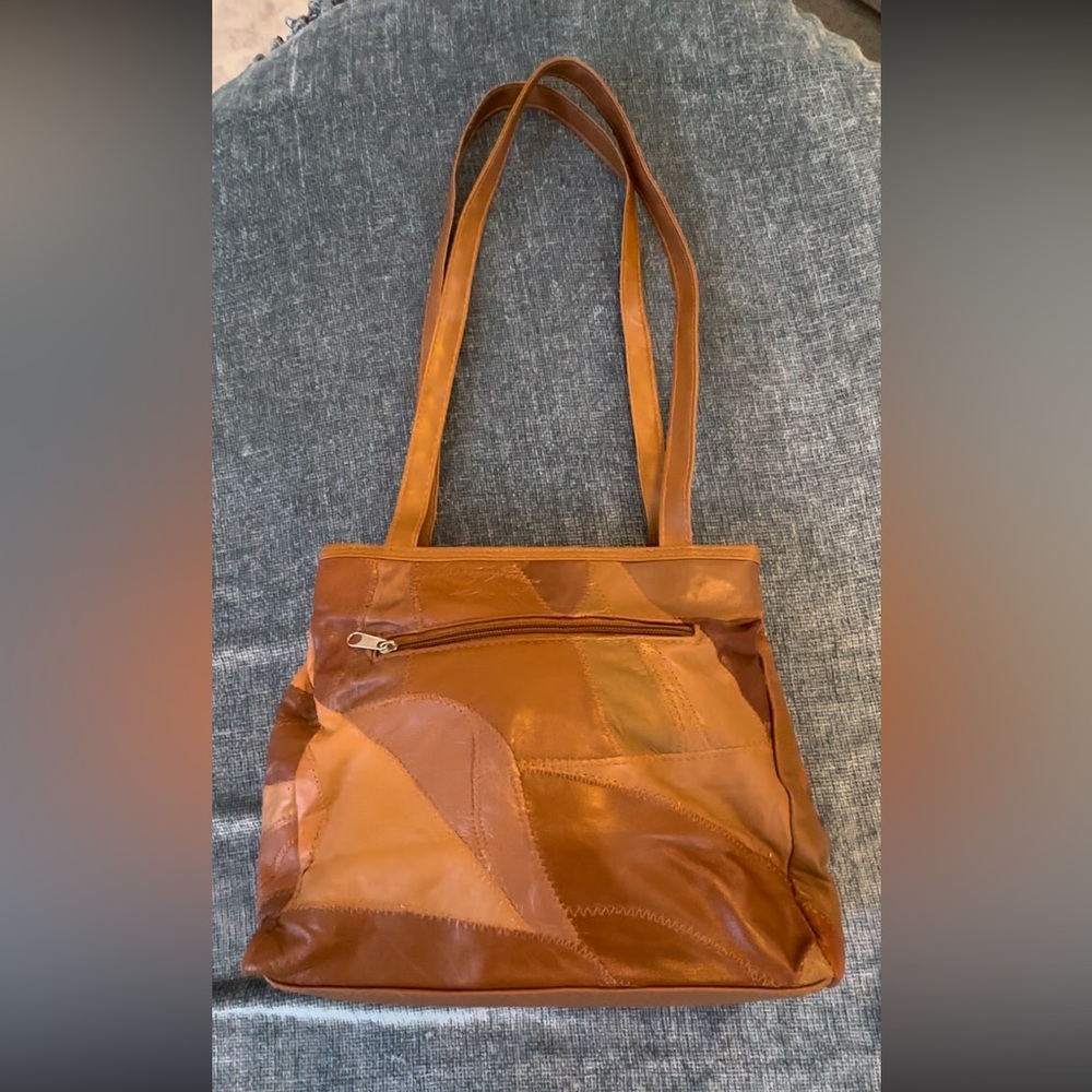 Retro Tan Leather Patchwork Purse - image 2